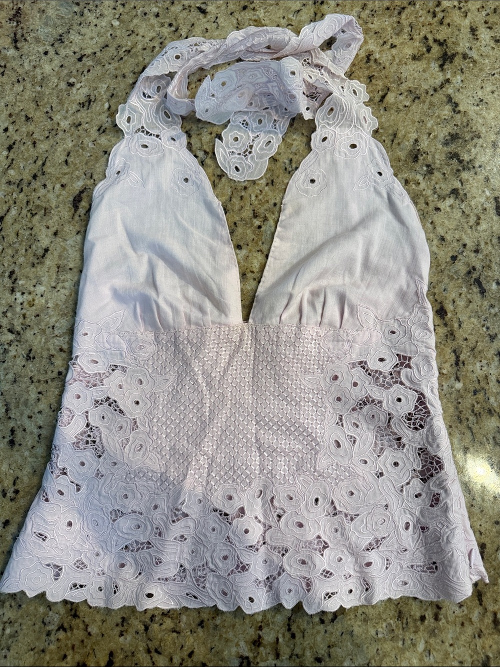 Catherine Malandrino Vintage Pink Crochet Eyelet Halter Top Blouse P